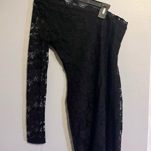 AKIRA bodycon one shoulder lace black mini dress